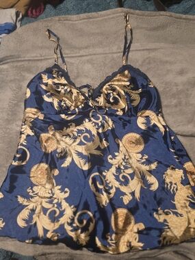 Blue and Gold Baroque Satin Chemise